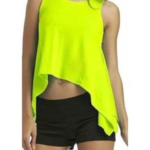 Womens Tank Top Nicki Minaj Yellow Large Burnout Asymmetrical Cut Out Knit Shirt